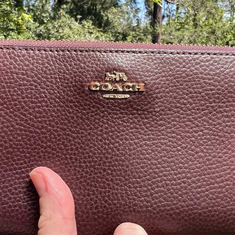 COACH Long Zip-Around Wallet Brown Pebble Leather Gold Hardware AUTHENTIC